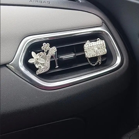 π Luxury Bling Car Scent Airfreshener Clip Holder - Silver Toned NEW - Picture 3 of 11